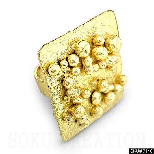 Gold Plated Unique Statement Square Doted Adjustable Handmade Ring SKU7110