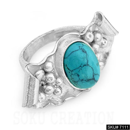 Gold Plated Unique Statement Turquoise Stone Doted Adjustable Handmade Ring SKU7111