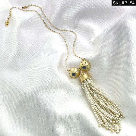 Gold plated Tassel Necklace with pearl & lapis Gemstone Necklace SKU7154