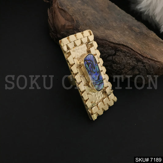 Gold Plated Unique Style of Gemstone Adjustable Handmade Ring SKU7189