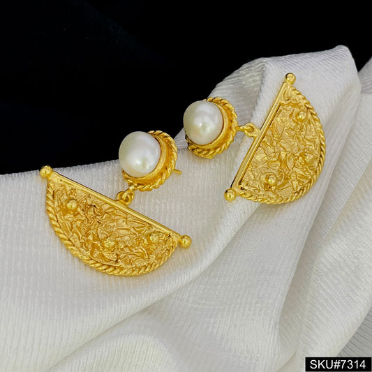 Fresh Water Pearl Gold plated Drop and Dangle Texture Earring SKU7314
