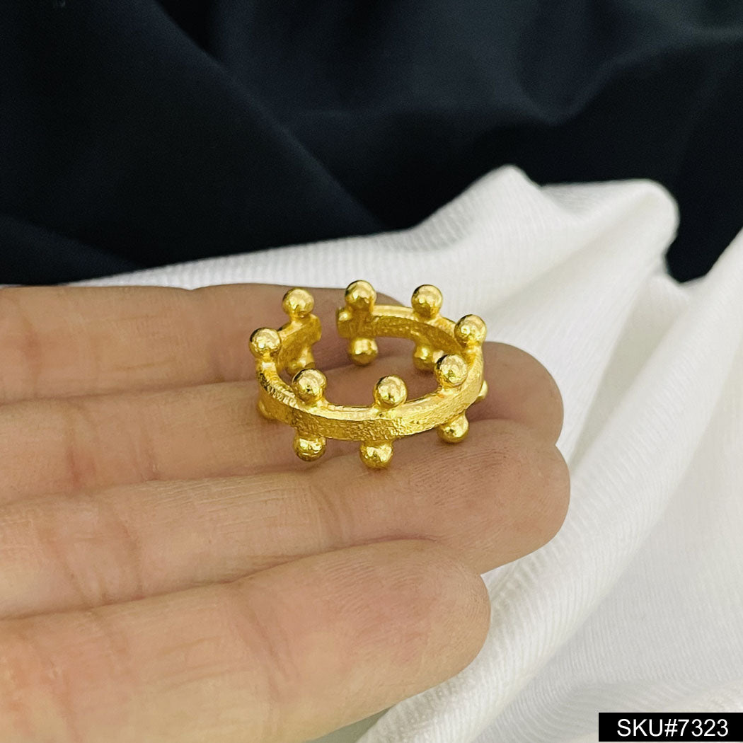 Gold plated Handmade Designer Dotted adjustable Ring SKU7323