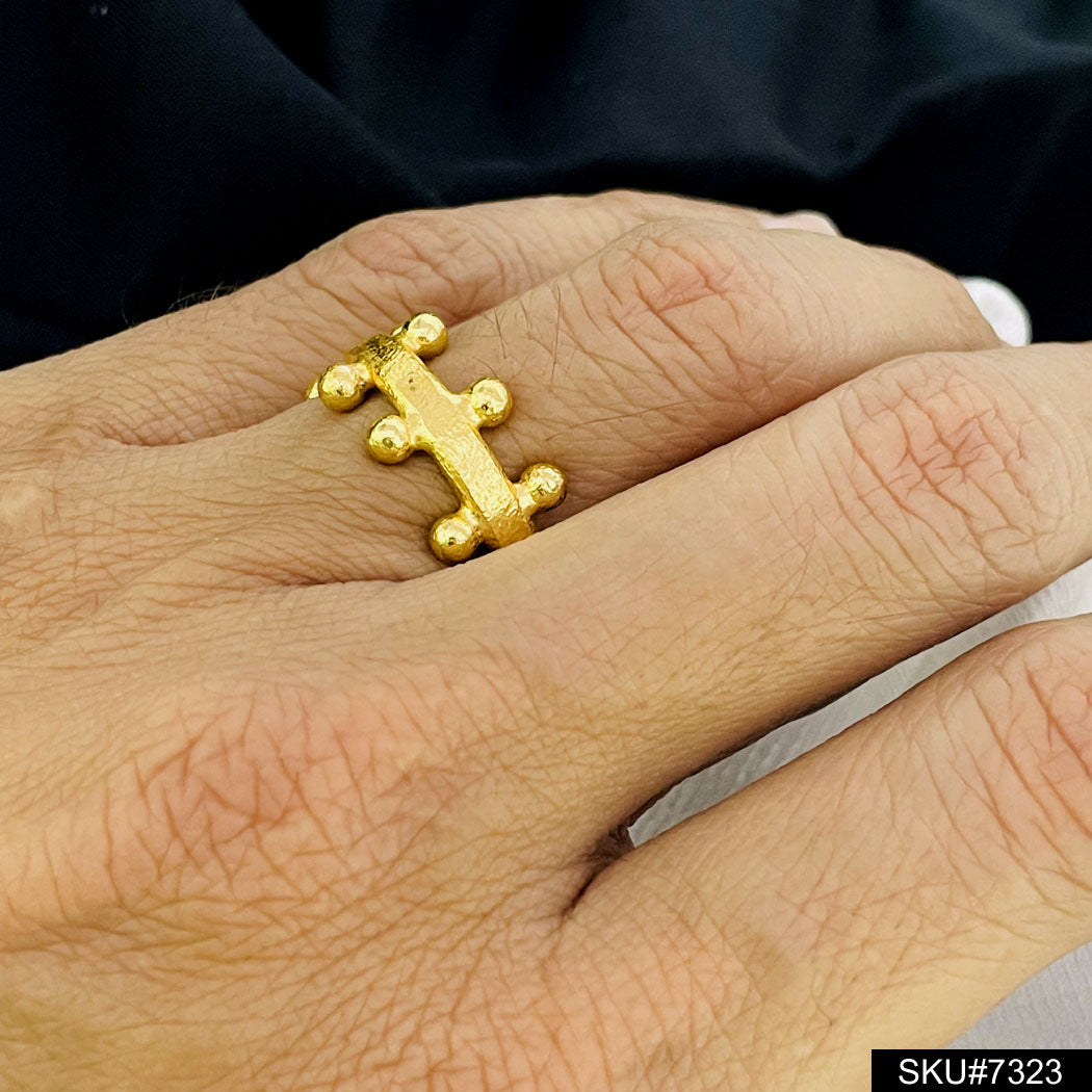 Gold plated Handmade Designer Dotted adjustable Ring SKU7323