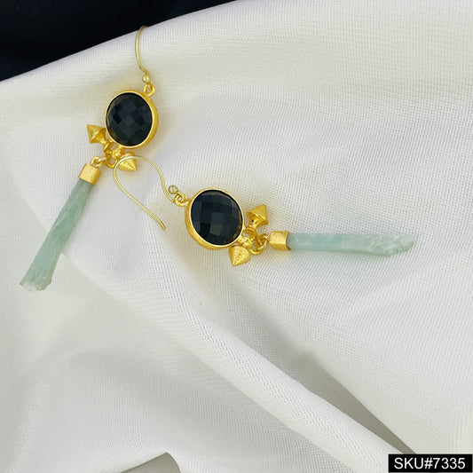 Amazonite and Onyx  Gemstone Gold plated Drop and Dangle Earring SKU7335