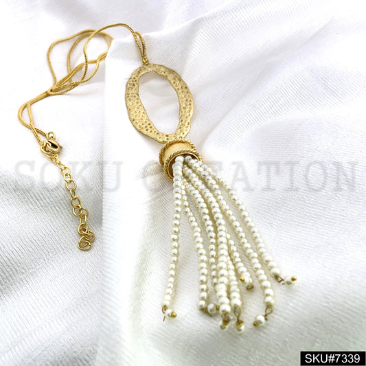 Gold plated Uneven Charm Necklace with pearl Necklace SKU7339