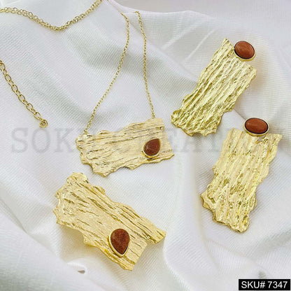 Gold Plated Pendant Necklace Earring and Ring SKU7347