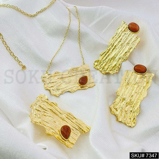 Gold Plated Pendant Necklace Earring and Ring SKU7347