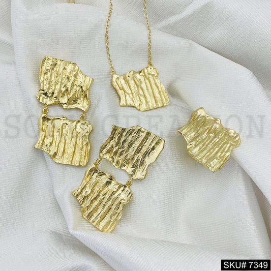 Gold Plated Pendant Necklace Earring and Ring SKU7349