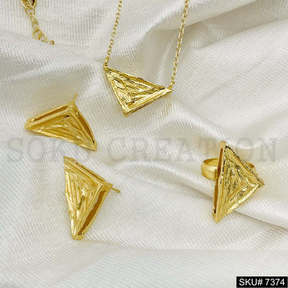Gold Plated Pendant Necklace Earring and Ring SKU7374
