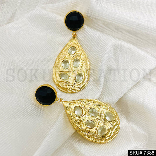 Gold plated Drop and Dangle Rose Cut Gemstone Earring SKU7388