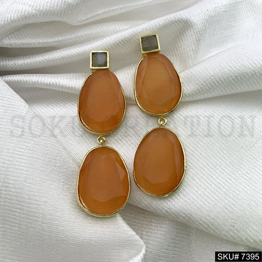 Gold plated Drop and Dangle Gemstone Earring with Labradorite and Monalisa Gemstone SKU7395