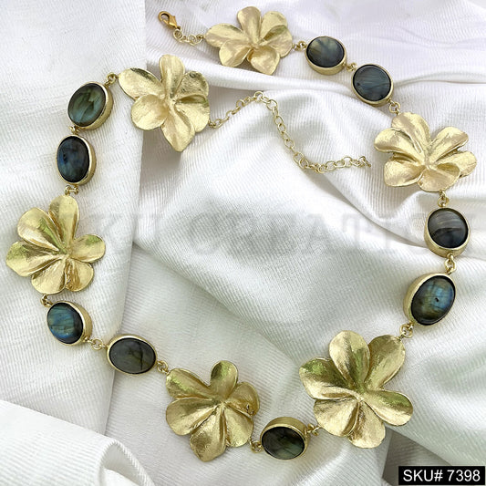 Gold plated flower Labradorite gemstone chunky flower Necklace SKU7398