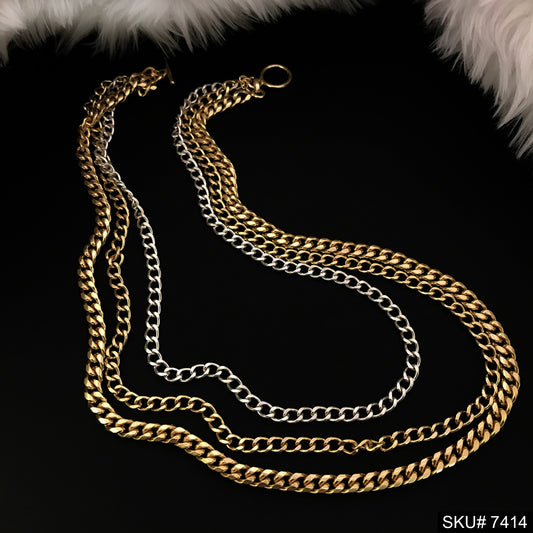 Three Layer pair of chain with two layer of Gold plated and 1 layer of Silver plated chain SKU7414