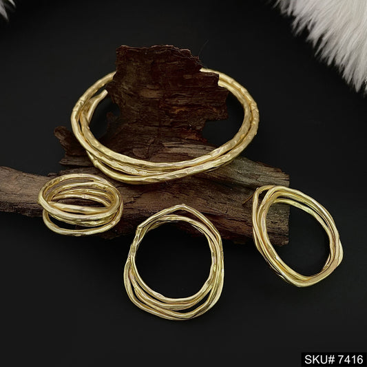 Gold plated Rope Shape jwelery set earrings bangle and ring SKU7416