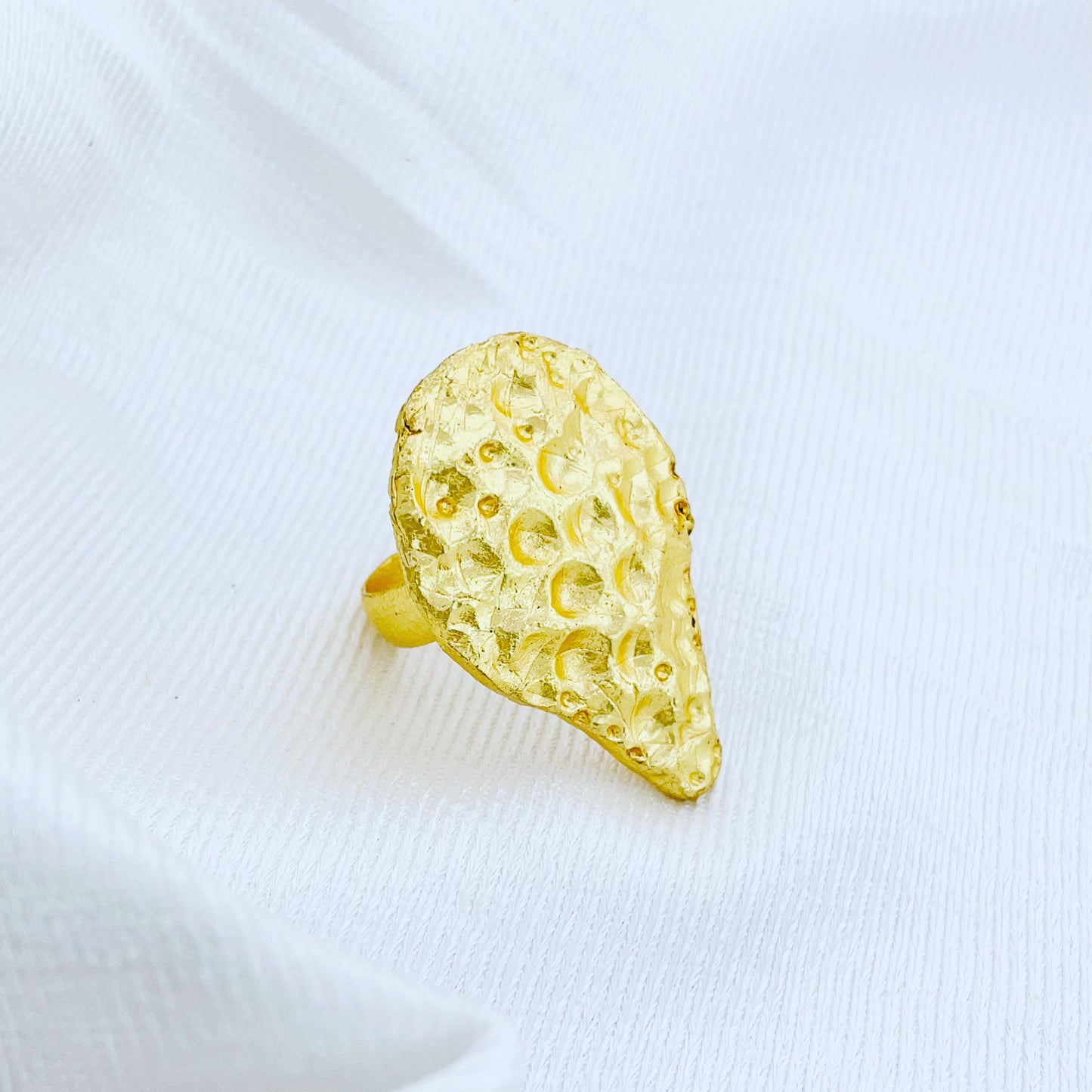 Gold plated uneven hammered form adjustable Handcrafted Ring 