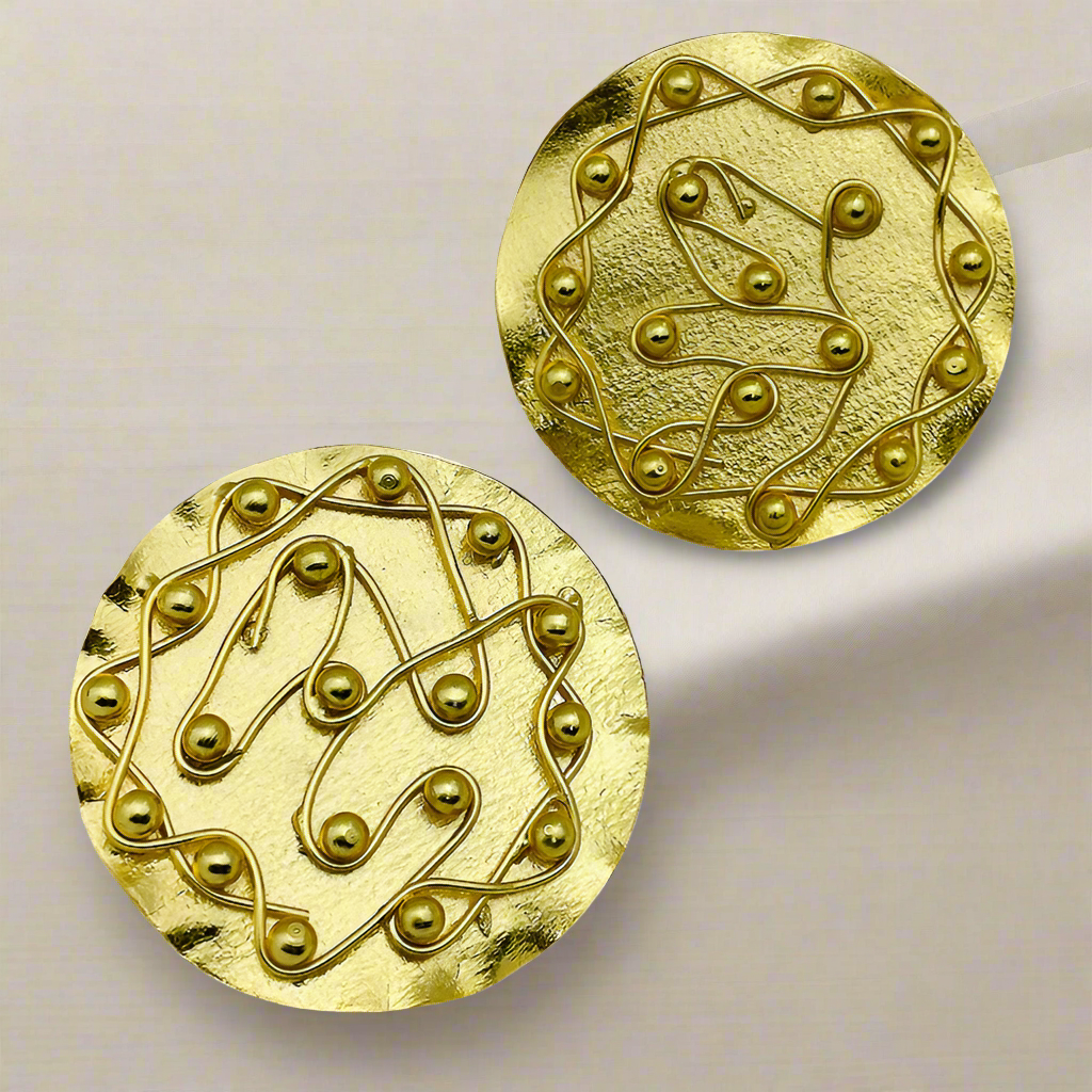 Gold Plated Pattern Rawa Disk Earrings SKU#7410