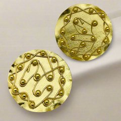 Gold Plated Pattern Rawa Disk Earrings SKU#7410