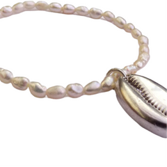 Pearl and Silver Plated Shell Charm Bracelet SKU5813