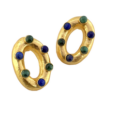 Gemstone Stud Oval Shape Earrings in Gold Plated