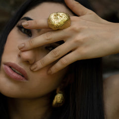 Gold Plated Orb Weighty Ring with Heavy Handcrafted Textured SKU#7384