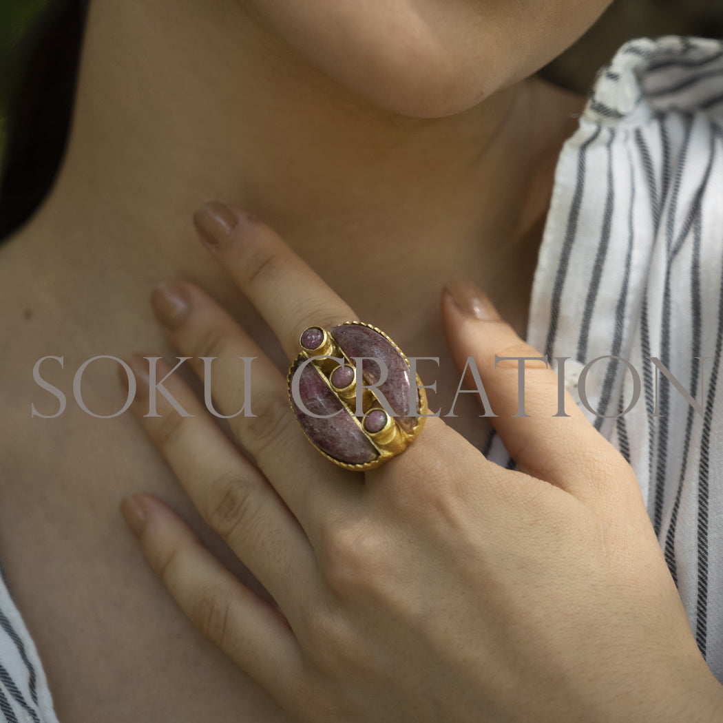 Gold Plated Gemstone Cocktail Ring