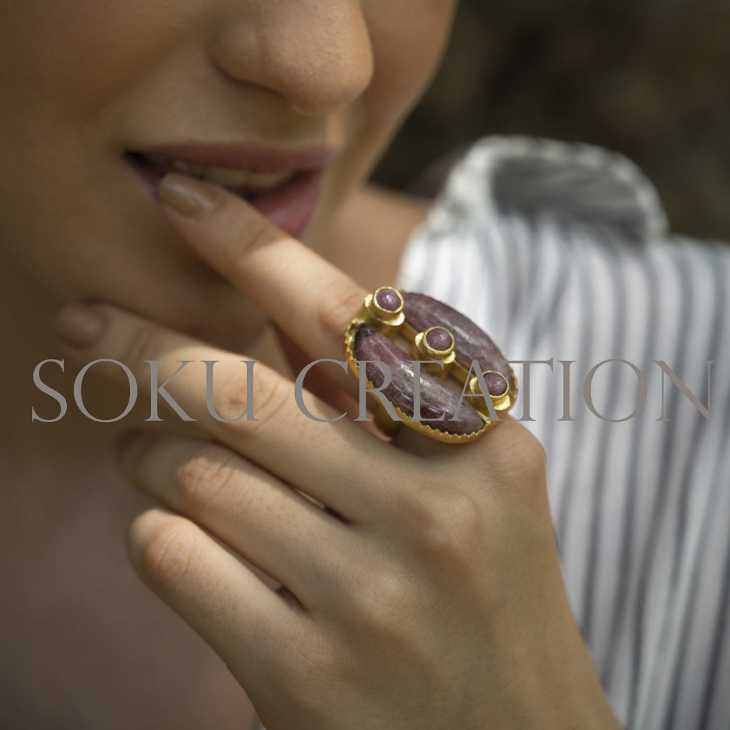 Gold Plated Gemstone Cocktail Ring