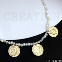 Vintage style coins Necklace With Pearl Beads SKU6830