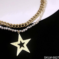 Star Charm Necklace With Pearl Beads SKU6827