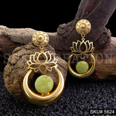 Gold plated Lotus Style Drop & Dangle Gemstone Earring SKU5624