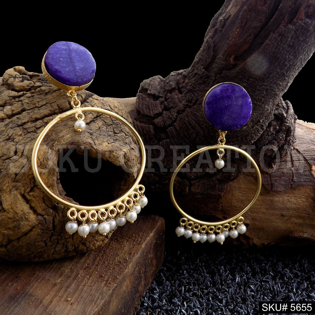 Gold plated Statement Rounded Drop & Dangle Earring SKU5655