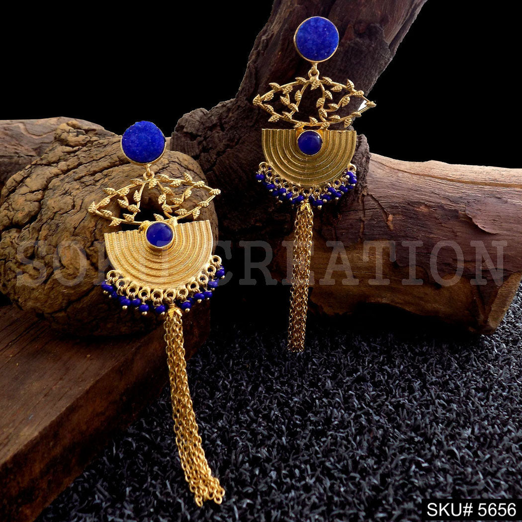 Gold plated Blue Stone Long Drop & Dangle Earring SKU5656