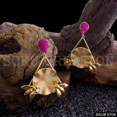 Gold plated Handmade Dragonfly Statement Drop & Dangle Earring SKU5704