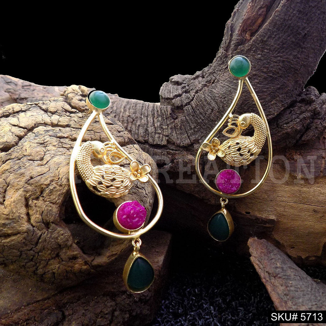 Gold plated Handmade Statement Peacock Design Drop and Dangle Earring SKU5713