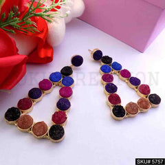 Gold plated Designer Multi Color Stone Drop and Dangle Earring SKU5757