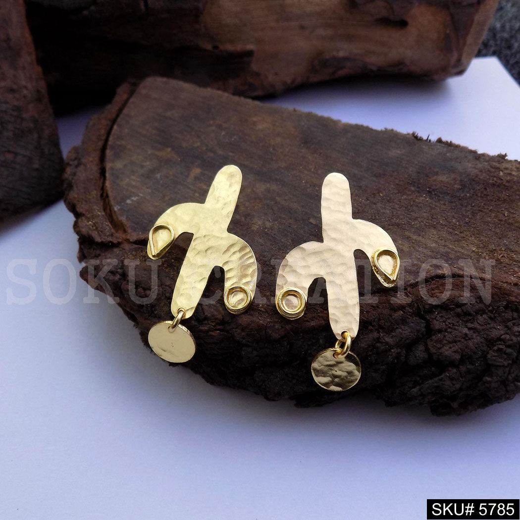 Gold plated Handmade Hammered Designer Big Stud Earring SKU5785