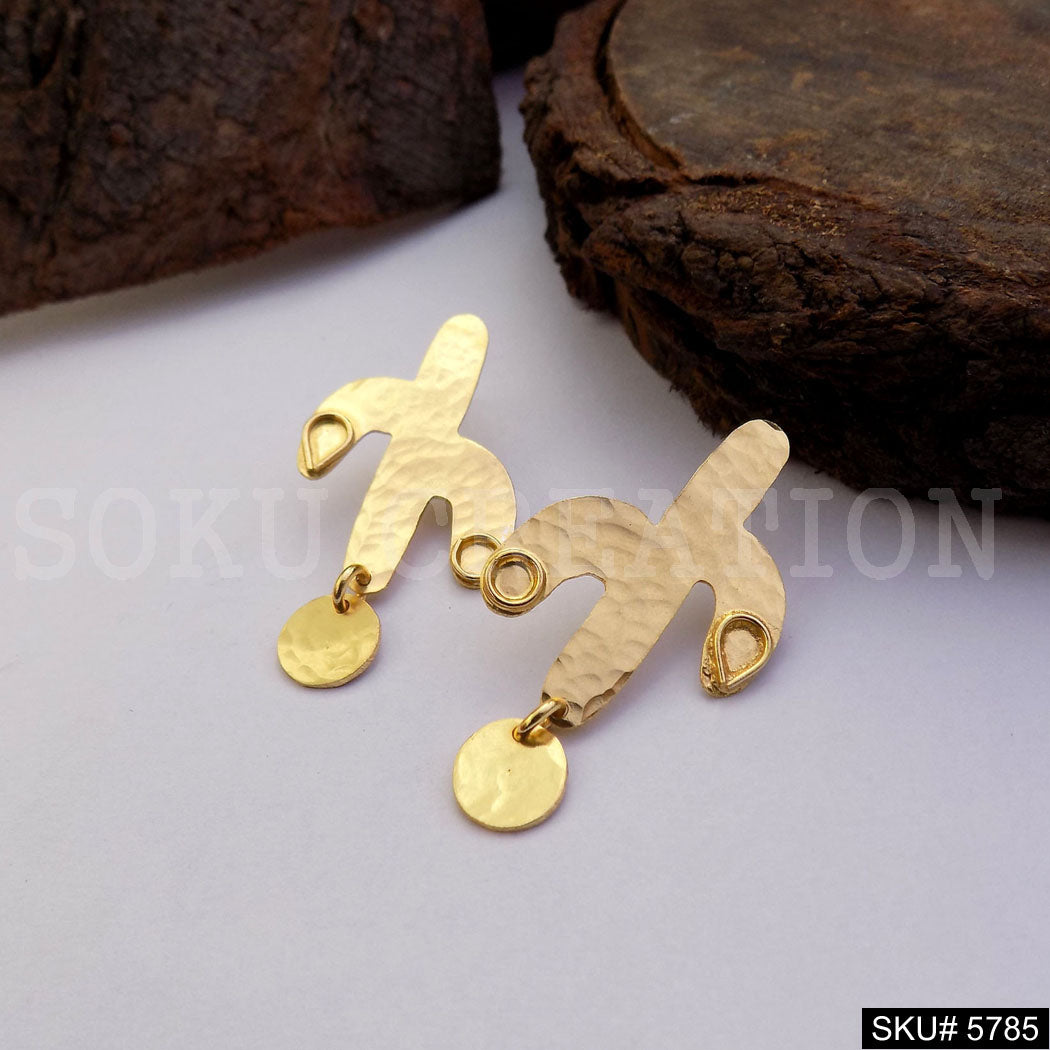 Gold plated Handmade Hammered Designer Big Stud Earring SKU5785