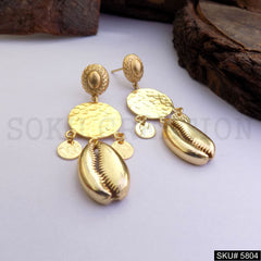 Gold plated Hammered Shell Designer Drop and Dangle Earring SKU5804