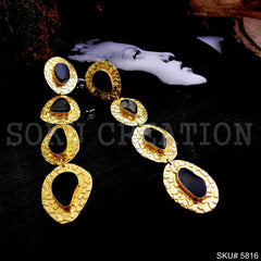 Gold plated Hammered Designer Long Drop and Dangle Earring SKU5816