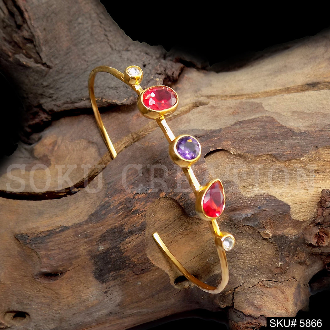 Gold Plated Unique multi Color Stone Statement Designer Cuff SKU5866