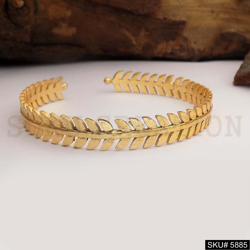 Gold Plated Unique Leaves Designer Cuff SKU5885