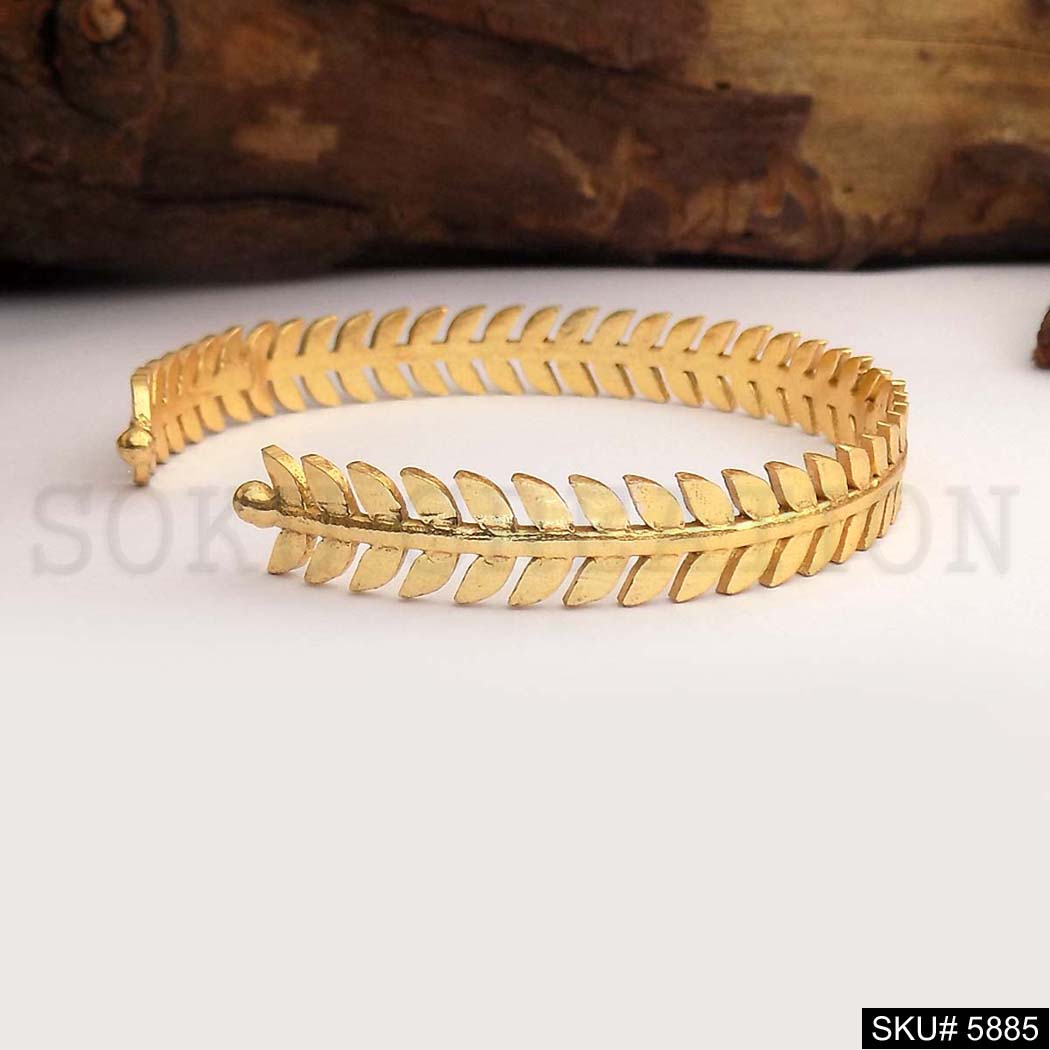 Gold Plated Unique Leaves Designer Cuff SKU5885