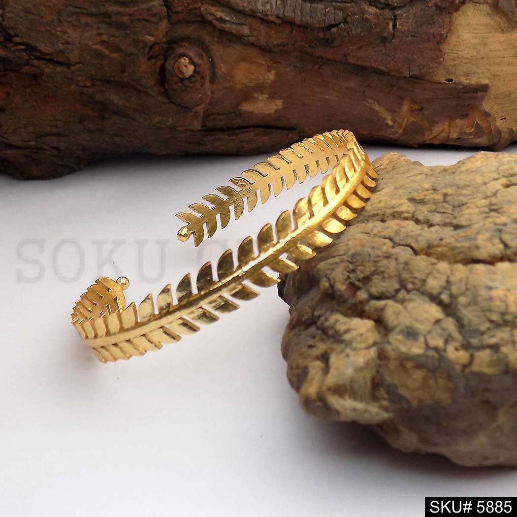 Gold Plated Unique Leaves Designer Cuff SKU5885