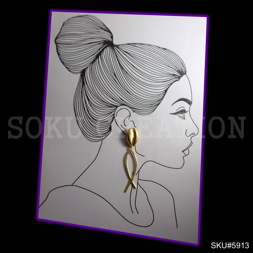 Gold plated Designer Shell and Knot Style Drop and Dangle Earring SKU5913
