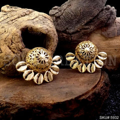 Gold plated Designer Shell Big Stud Earring SKU5932