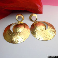 Gold plated Designer Hammered Statement  Drop and Dangle Earring SKU5949