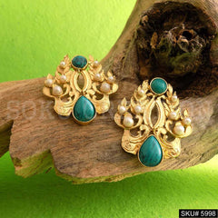 Gold plated Designer Handmade Turquoise Big Stud Earring SKU5998