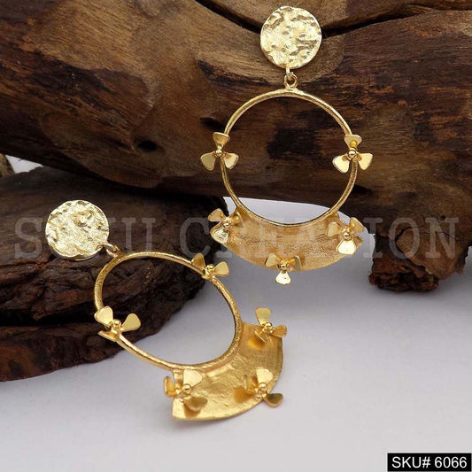 Gold plated Hammered Design Flower Drop and Dangle Earring SKU6066