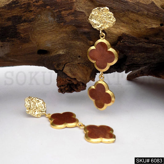 Gold plated Hammered Flower Style Design Drop and Dangle Earring SKU6083
