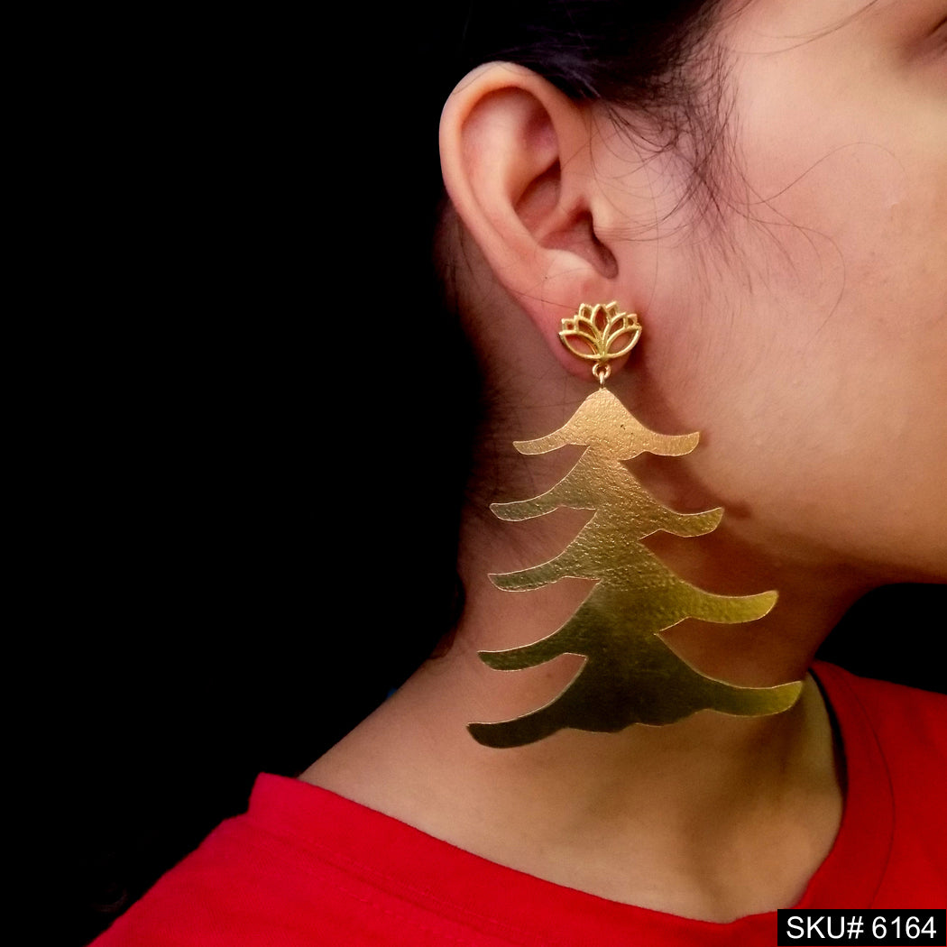 Gold plated Statement Lotus Christmas Tree Design Drop and Dangle Earring SKU6164