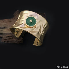 Gold Plated Hammered Design of Cuff With Green Star sign  SKU7004